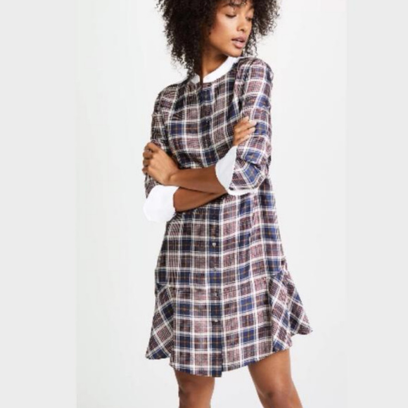 New Cora Milano Tartan Plaid Silk Shirtdress - Picture 7 of 12